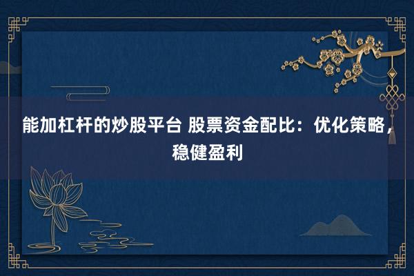能加杠杆的炒股平台 股票资金配比：优化策略，稳健盈利