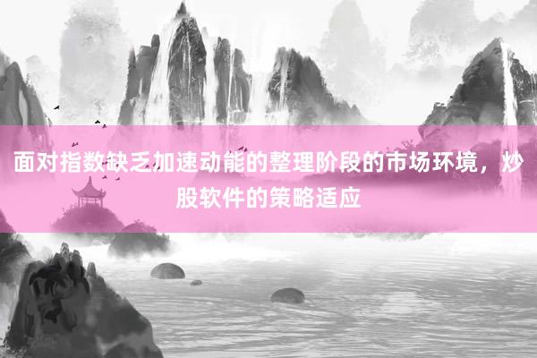 面对指数缺乏加速动能的整理阶段的市场环境，炒股软件的策略适应